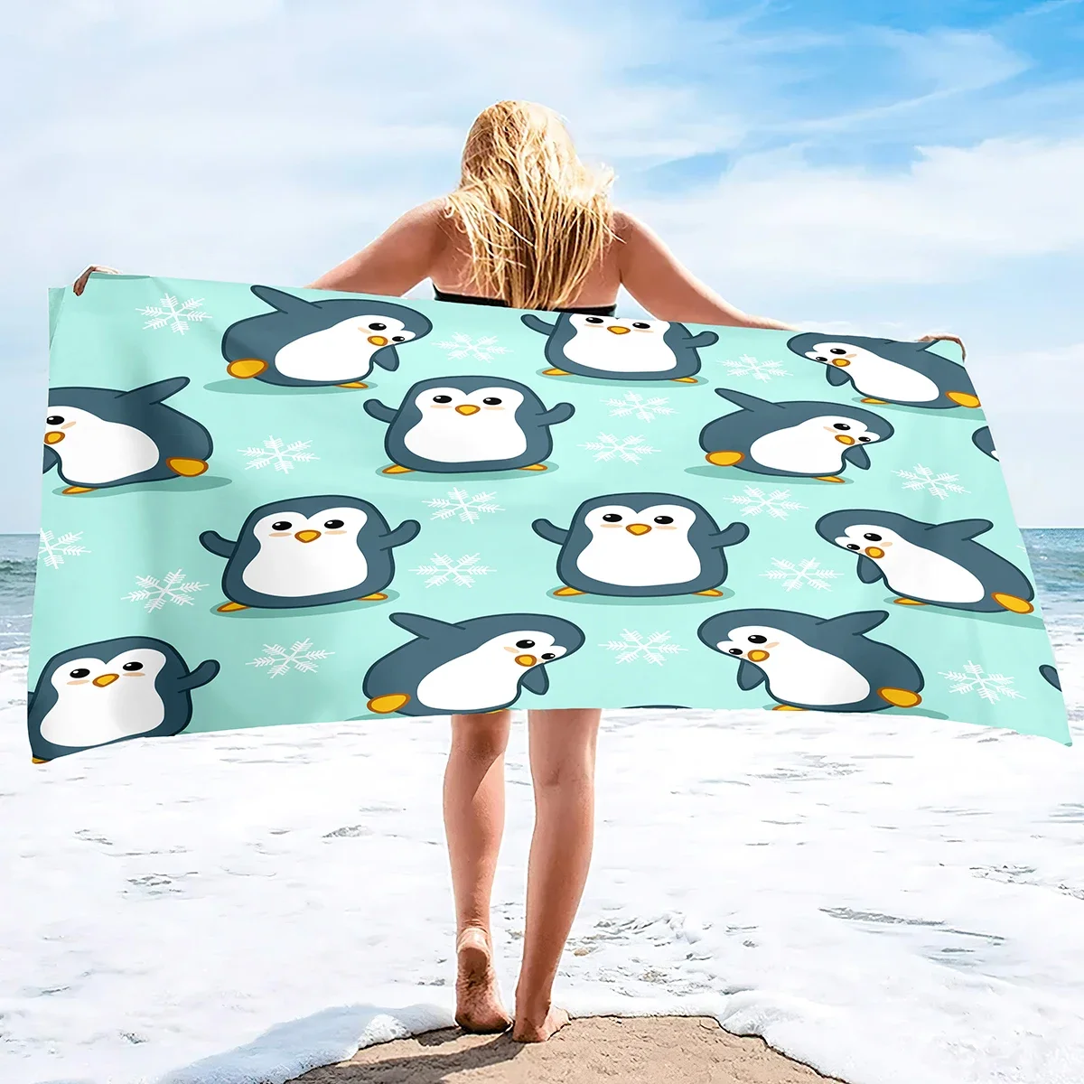 Penguin Bird Beach Towels Quick Dry Microfiber Soft and Absorbent Bath Towel Outdoor Travel Oversized Sand Free Beach Towel