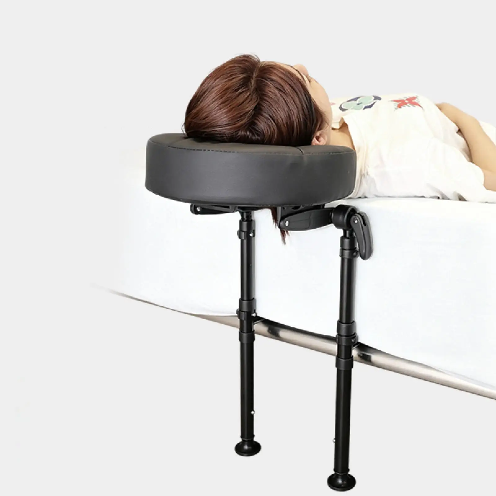Ergonomic Massage Headrest for Bed with Height Adjustable Aluminum Frame Memory Foam Face Cushion