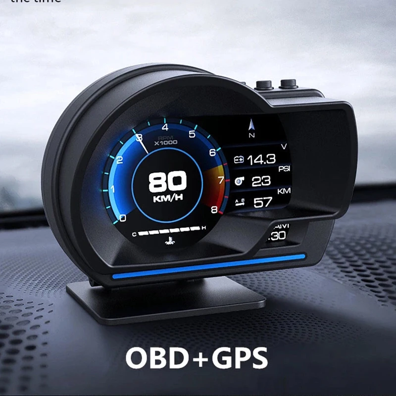 HUD OBD2+GPS Digital Guage Head Up Display Car Electronics Smart Security Alarm Monitor Water Oil Temp RPM GPS For All Cars