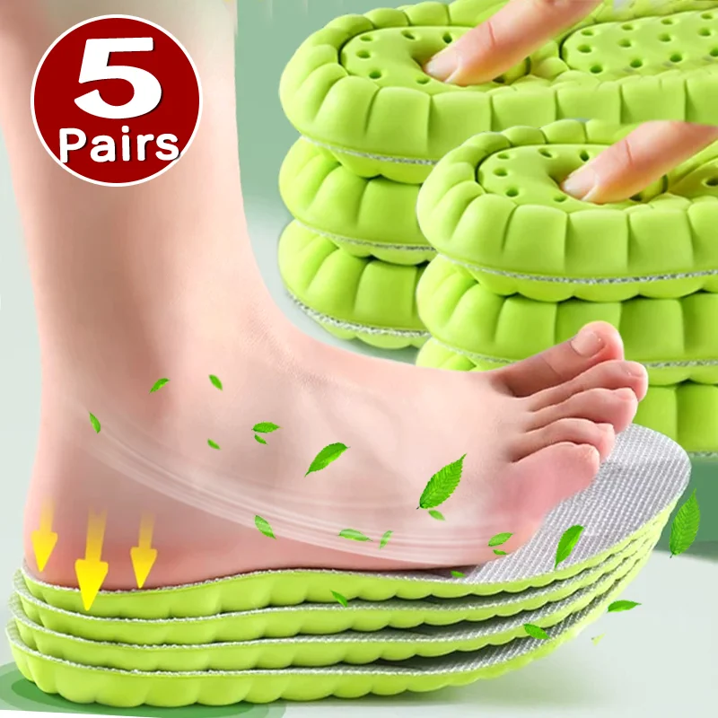 High Elasticity Relieve Foot Fatigue Sport Insoles Soft Shoe Pads Arch Support Orthotic Breathable Deodorant Green Bottom Insole