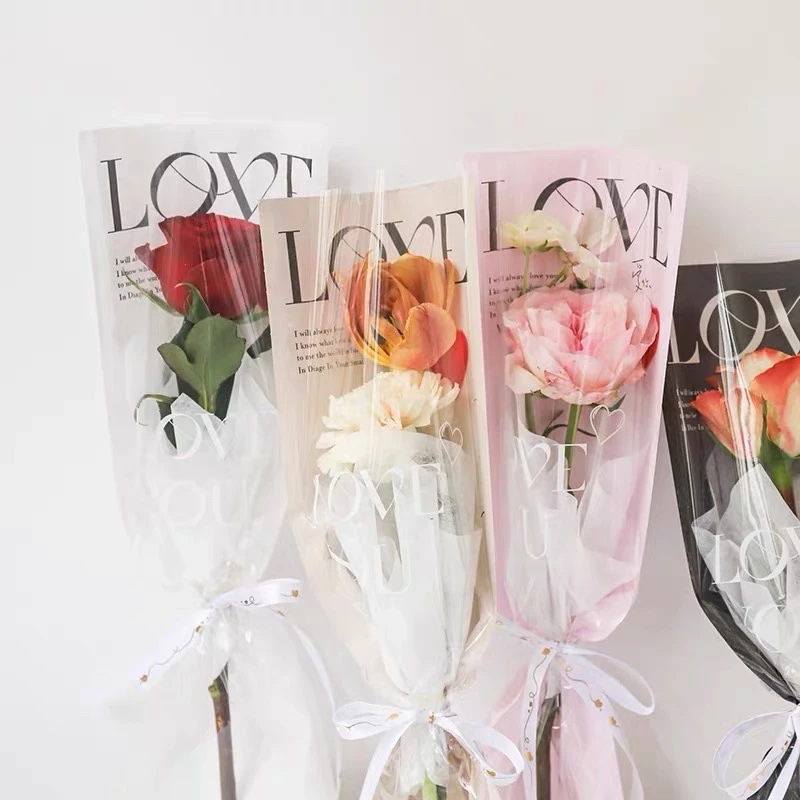 20pcs Love Valentine's Day Rose Straight Tube Single Bag Fresh Flower Transparent Packaging Bag DIY Floral Bouquet Supplies ﻿