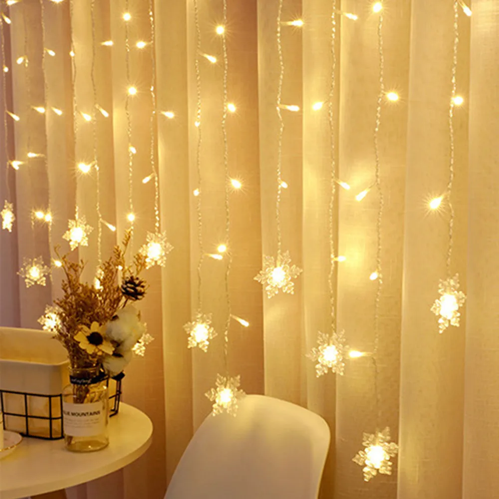 

Christmas Lighting Strings Romantic Curtain Led Light Waterfall Sparkling Window Decoration Snowflake Fairy Garden