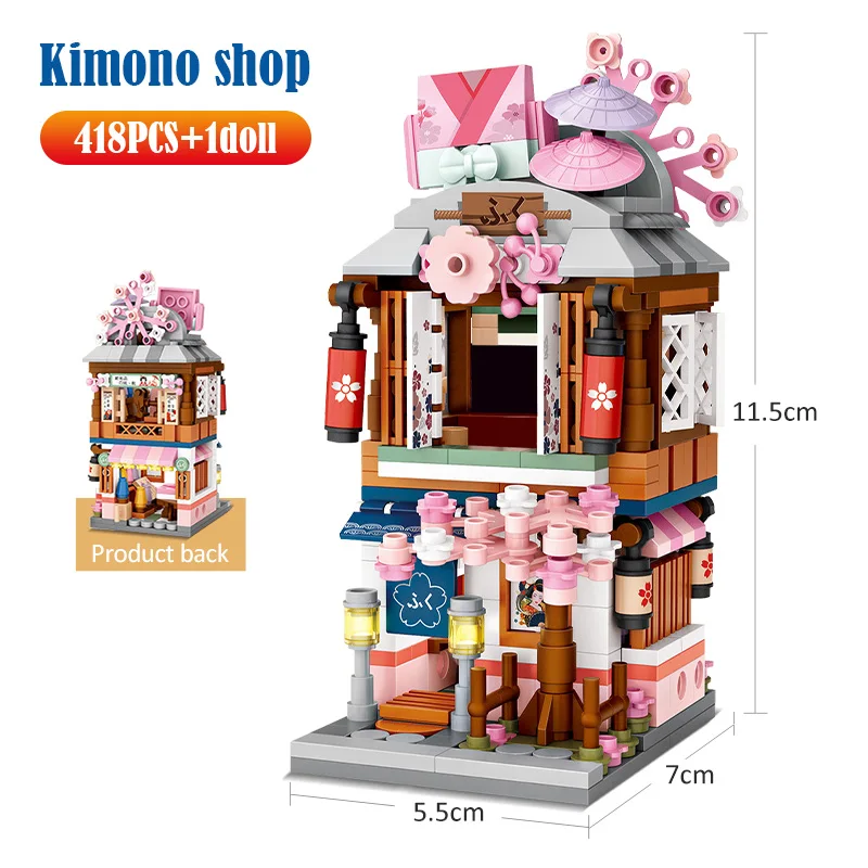 Loz Mini City Street View Japanse 4-in-1 Noodle Shop Huismodel Bouwstenen Vriendenfiguren DIY Stenen Speelgoed Kerstcadeau