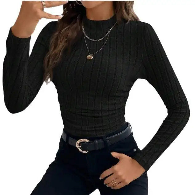 تي شيرت نسائي بقصة ضيقة، شريط بوت، تصميم شعر للخدش، طويل من البوليستر اللدنة، كاجوال، لون أساسي #5