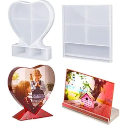Marco de fotos cuadrado en forma de corazón de amor, molde de silicona epoxi para manualidades de resina DIY, molde de fabricación de joyas decorativas