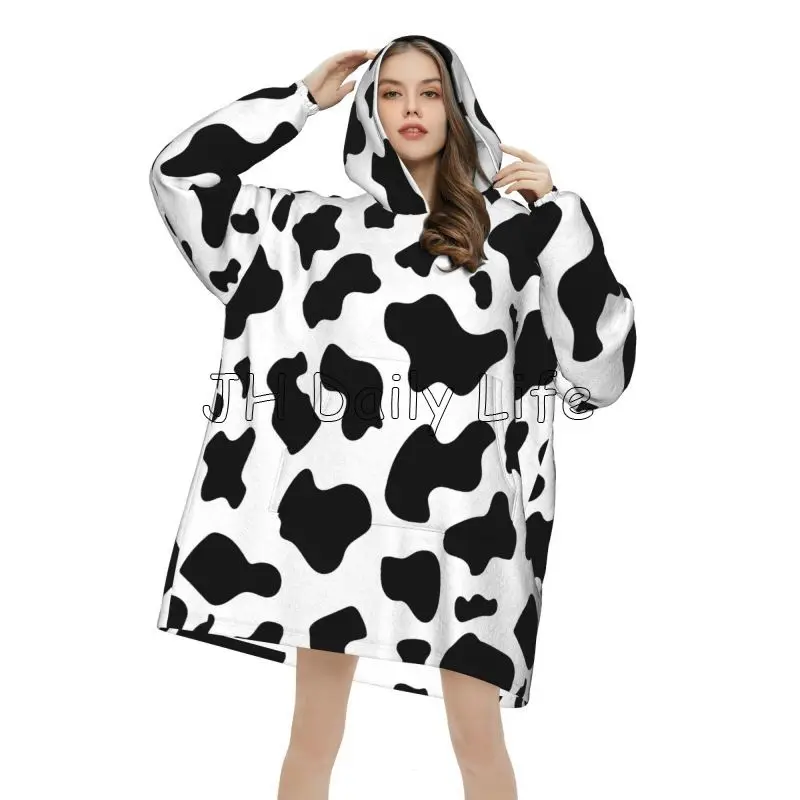 Cow Wearable Blanket Hoodie Soft Sherpa Fleece Hooded Blanket Warm Cozy Plush Flannel Blankets Sweatshirt with Giant Pocket