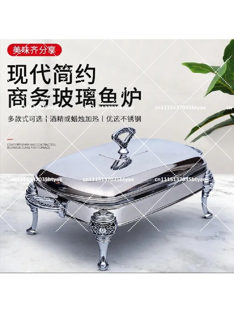 Stainless Steel Gel Fuel Food Warmer with Heat Resistant Glass Lid, Commercial Chafing Dish Warmer