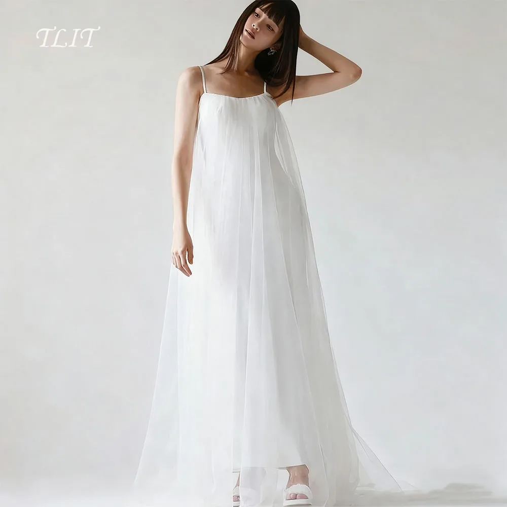 

TLIT элегантное белое шелковое тюлевое свадебное платье без бретелек, платья для выпускного вечера, корейские свадебные платья, прямые платья для фотосессии по индивидуальному заказу