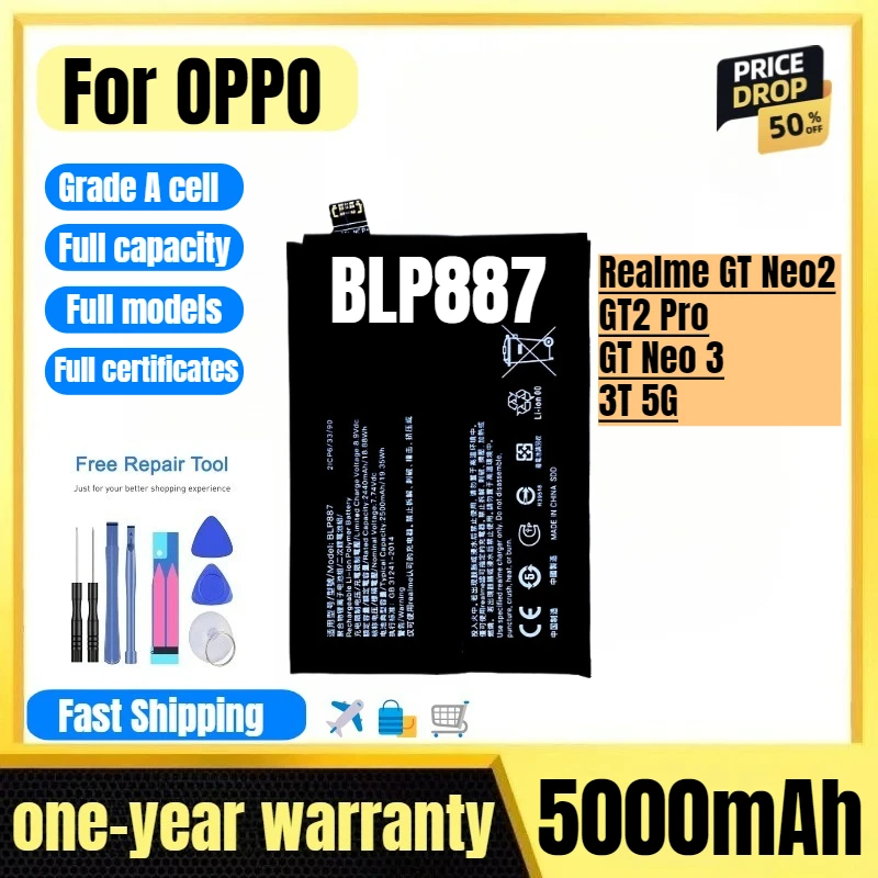 

BLP887 for OPPO Realme GT Neo2/GT2 Pro/GT Neo 3/3T 5G Phone Battery High Quality High Capacity Replacement Bateria Grade A Cell