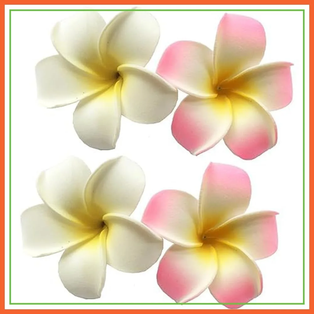 

4 Pcs 7cm White and Pink Hawaiian Frangipani Plumeria Foam Flower Hair Clips