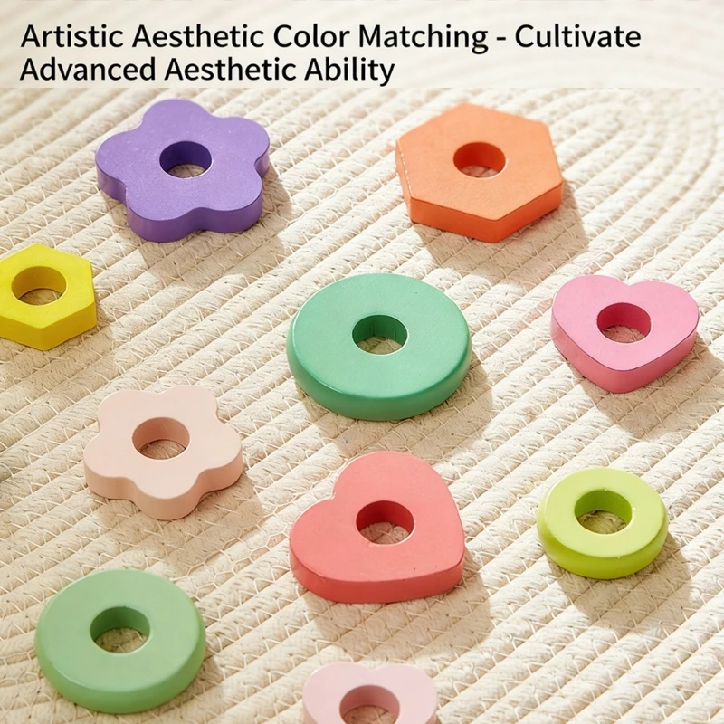 Educational Wooden Geometric Sorting and Stacking Toy for Infants for Spatial Thinking and Color Recognition 15UB