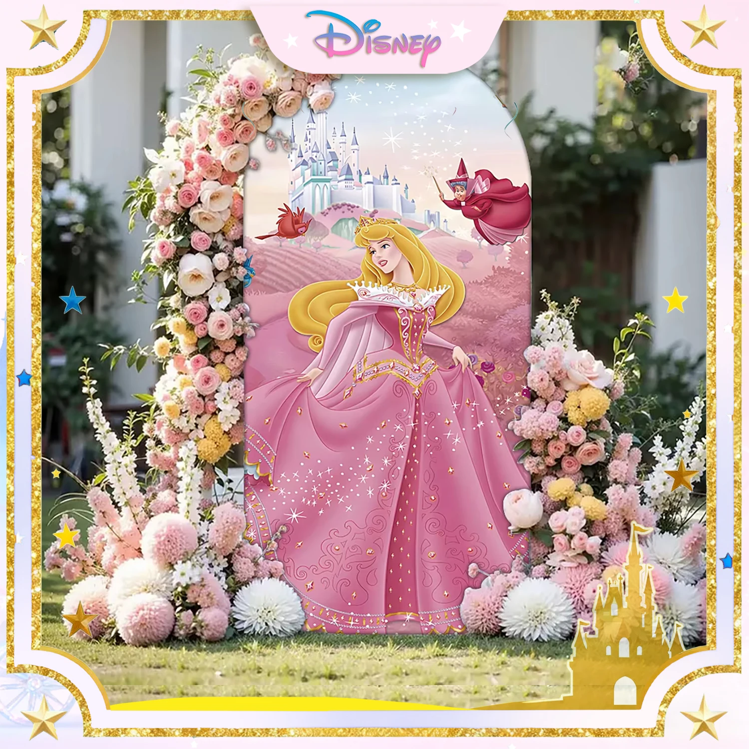 

Disney Princess Arch Backdrop Cover Kids Girl Birthday Party Decor Pink Baby Shower Arch Background