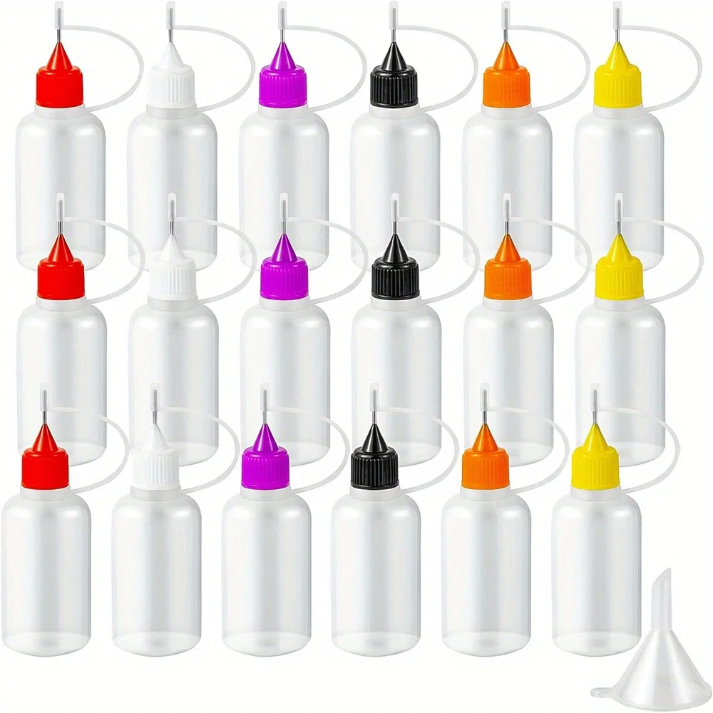 19PCS Precision Needle Tip Glue Applicator Bottles 6 Colors 30ML Fine Tip Squeeze Bottle with Mini Fun Pack for Crafts And Adhes