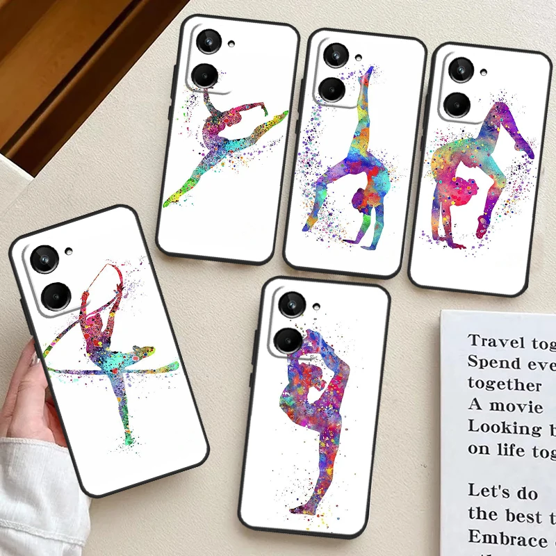 Gymnastics Watercolor Printing Case For Realme GT Neo 5 GT3 GT5 9 10 11 12 Pro Plus C25s C21Y C30 C31 C33 C35 C51 C53 C55