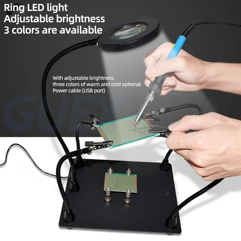 

360 ° Rotation Angle Welding Table High-definition Magnifying Glass With LED Light Cold And Warm Three Color Repair Welding Tool