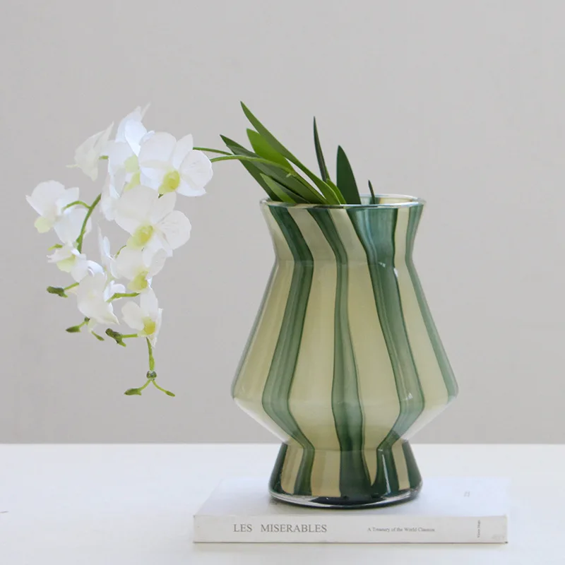 Creative Green Stripes Vase Glass Vase Geometry Terrarium Floral Arrangement Flower Vases Flowerpot Home Decoration