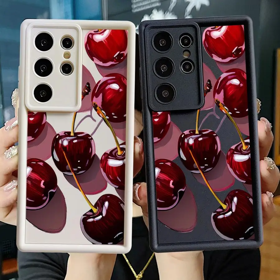Hülle für Samsung Galaxy S22 S20FE S23 FE S25 Edge S24 Plus S24Ultra S21 Ultra Handyhülle Weinrot Kirsche