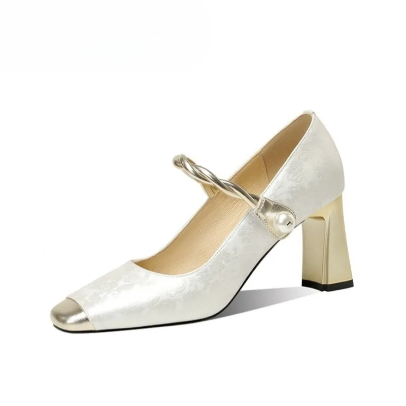 

New Women's Mary Jane Shoes Exquisite Square Head High Heels for Woman French Style Casual Shoes Designer Shoes Zapatos De Mujer
