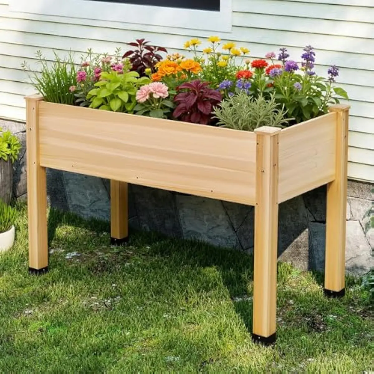Elevated Wooden Planter Box 48 x 30 x 24 Inches with Drainage Gaps Ergonomic Height for Easy Gardening Weatherproof Fir Construc