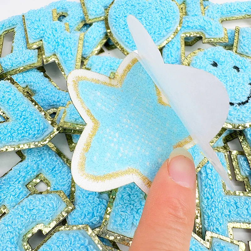 Teal Letters Sticker Patch Alphabet Towel Embroidered Chenille Patches for Clothing Bags Jacket Stick on Accessories Applique