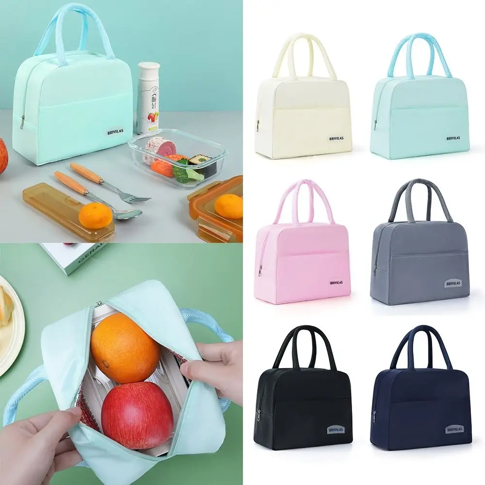 Portable Large-capacity Canvas Handbag Solid Color Reusable Lunch Bags Fresh Ice Packs Office Worker