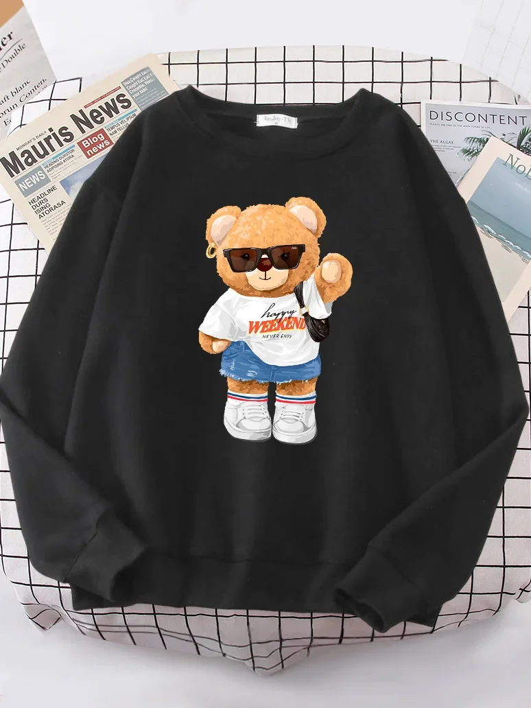 A Young Teddy Bear Girl Full of Vitality Cute Hoodie Women\'s Street Wool Hoodie Loose Sweatshirt Hip-hop Women\'s Top