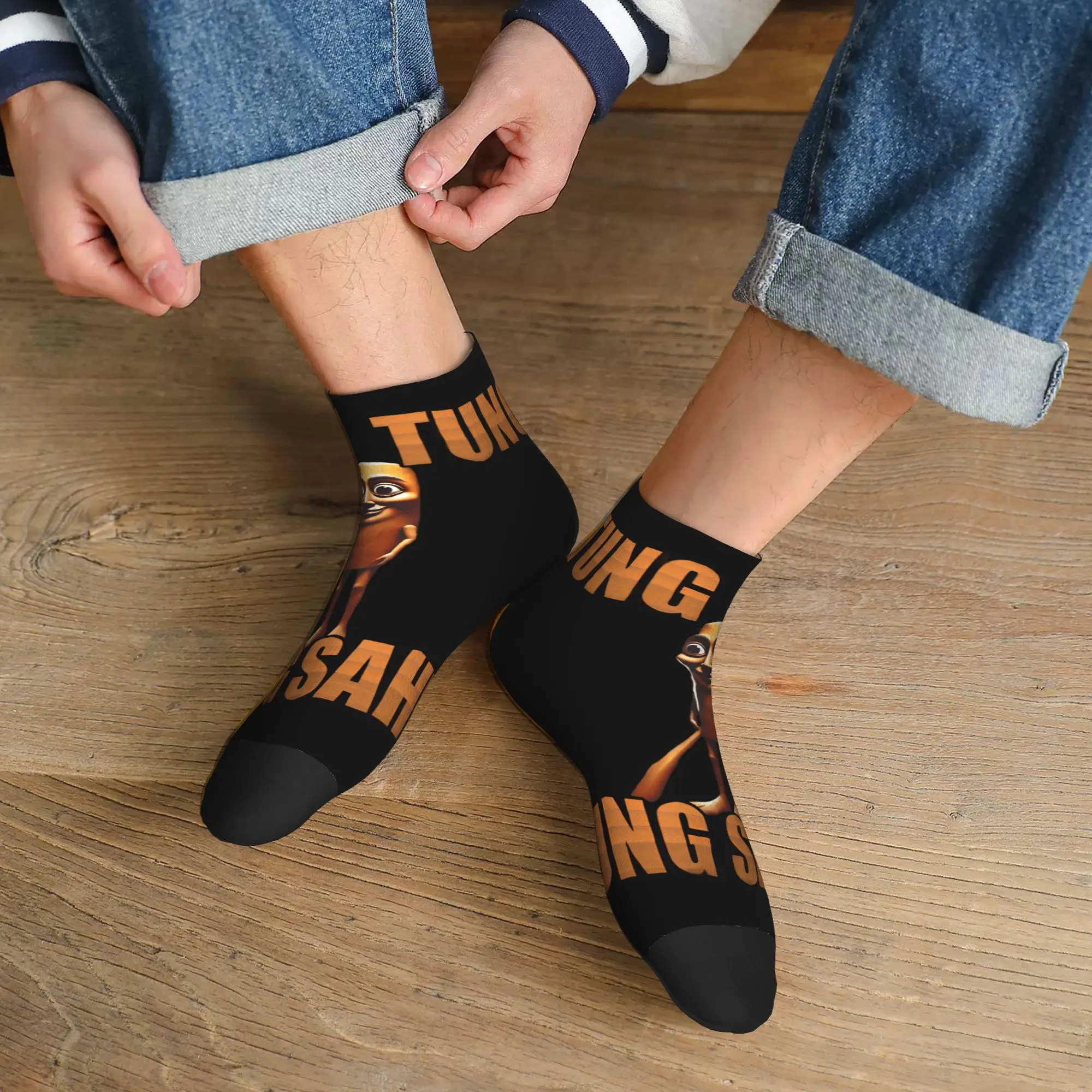 Tung Tung Tung Sahur Meme Italian Brainrot Ankle Socks Couple  Soft Funny Sock Summer Outdoor Sports Non Slip Custom Socks Gift