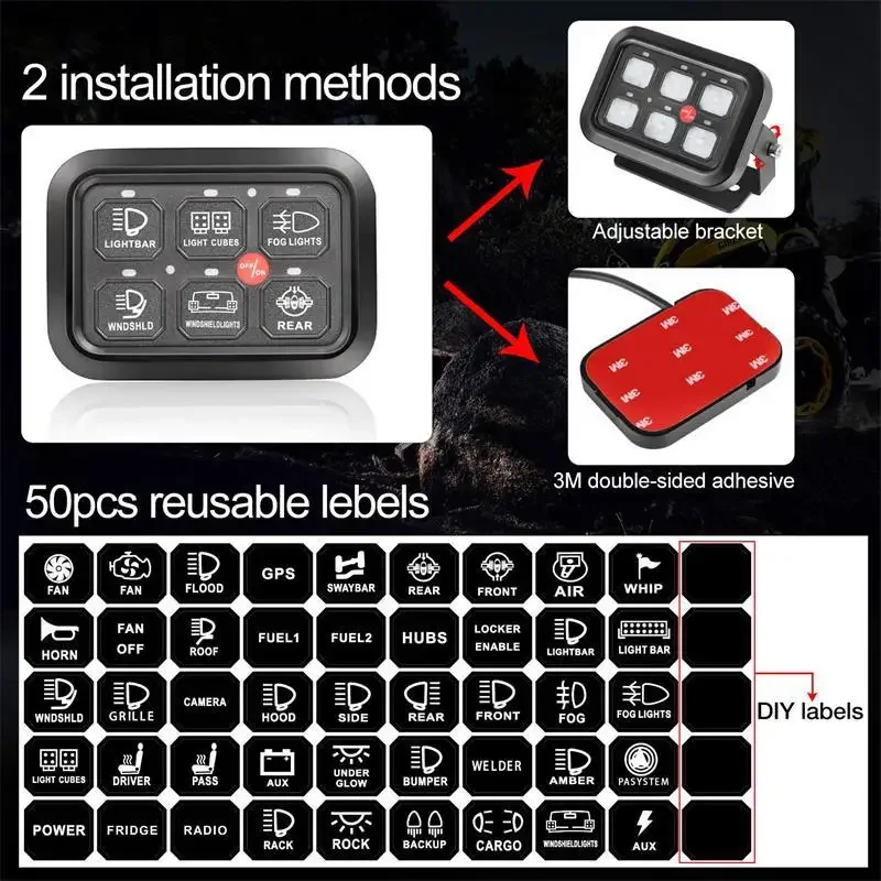 Universal Circuit Control Box Button Switch Pod Touch Switch Box 6 Gang Switch Panel for Truck ATV UTV SUV Car