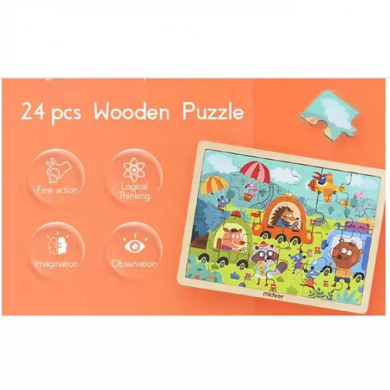 HNTOB KIDS 24 Pcs puzzle Children Learning Toys Wooden IQ Jigsaw Puzzles Kids Educational Toys