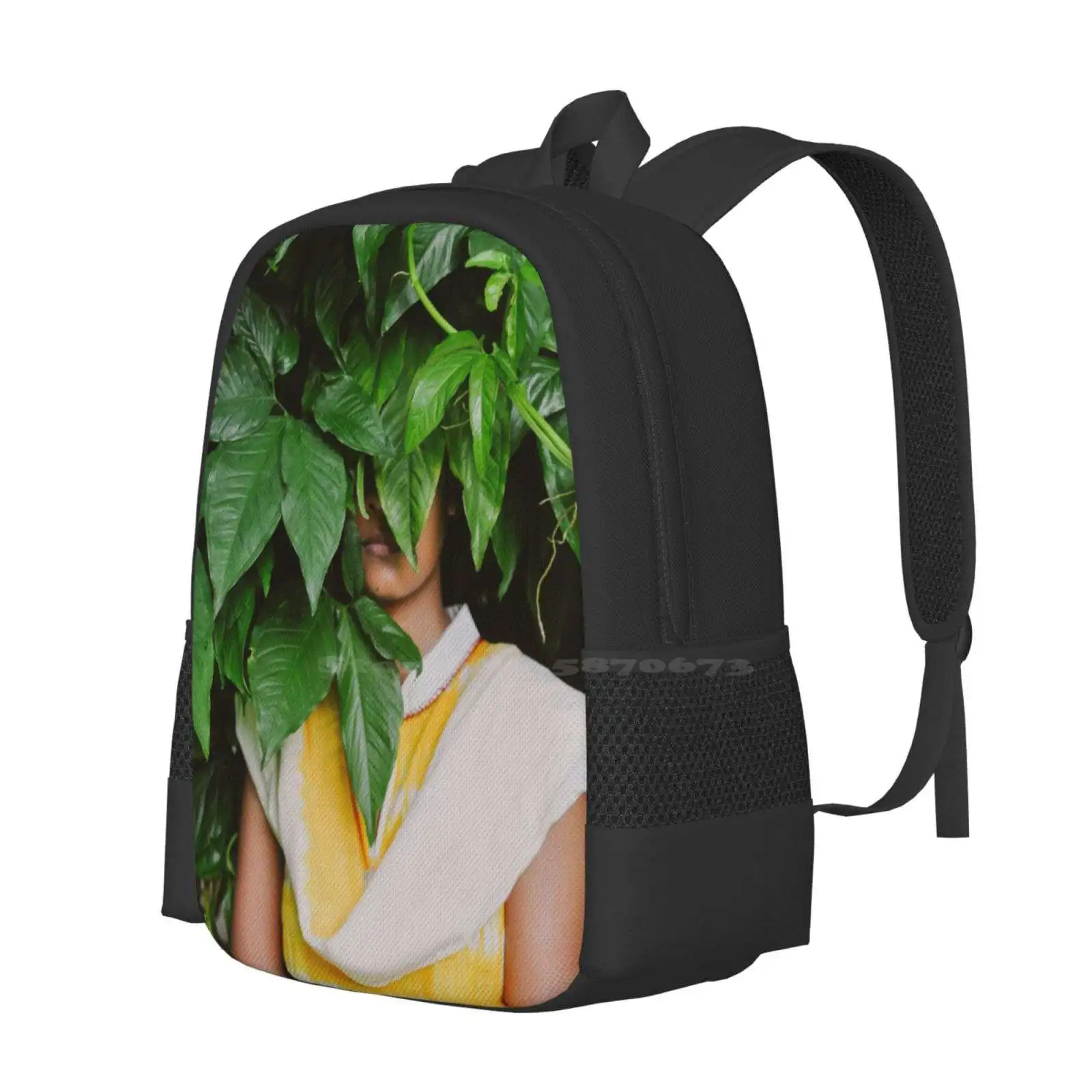 Hiding Place Hot Sale Schoolbag Backpack Fashion Bags Hiding Garden Leave Green Woman Color Yellow Fine Art Anonymous Surreal