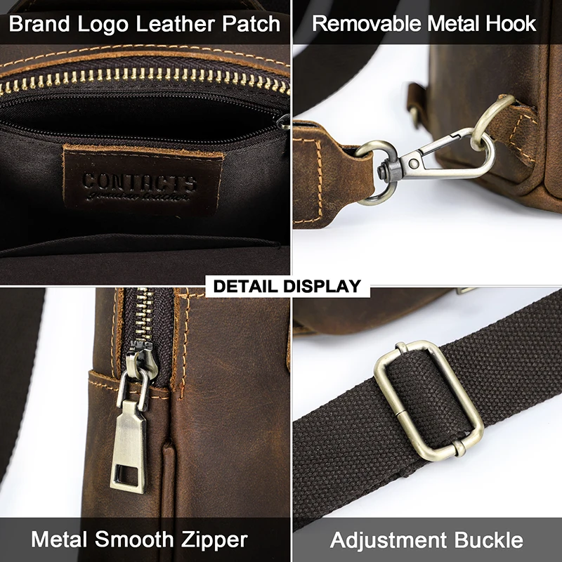 Genuine Leather Men Chest Bag Small Crossbody Bag Fanny Pack Casual Travel Sling Shoulder Bag Messenger Mini Handbag Male