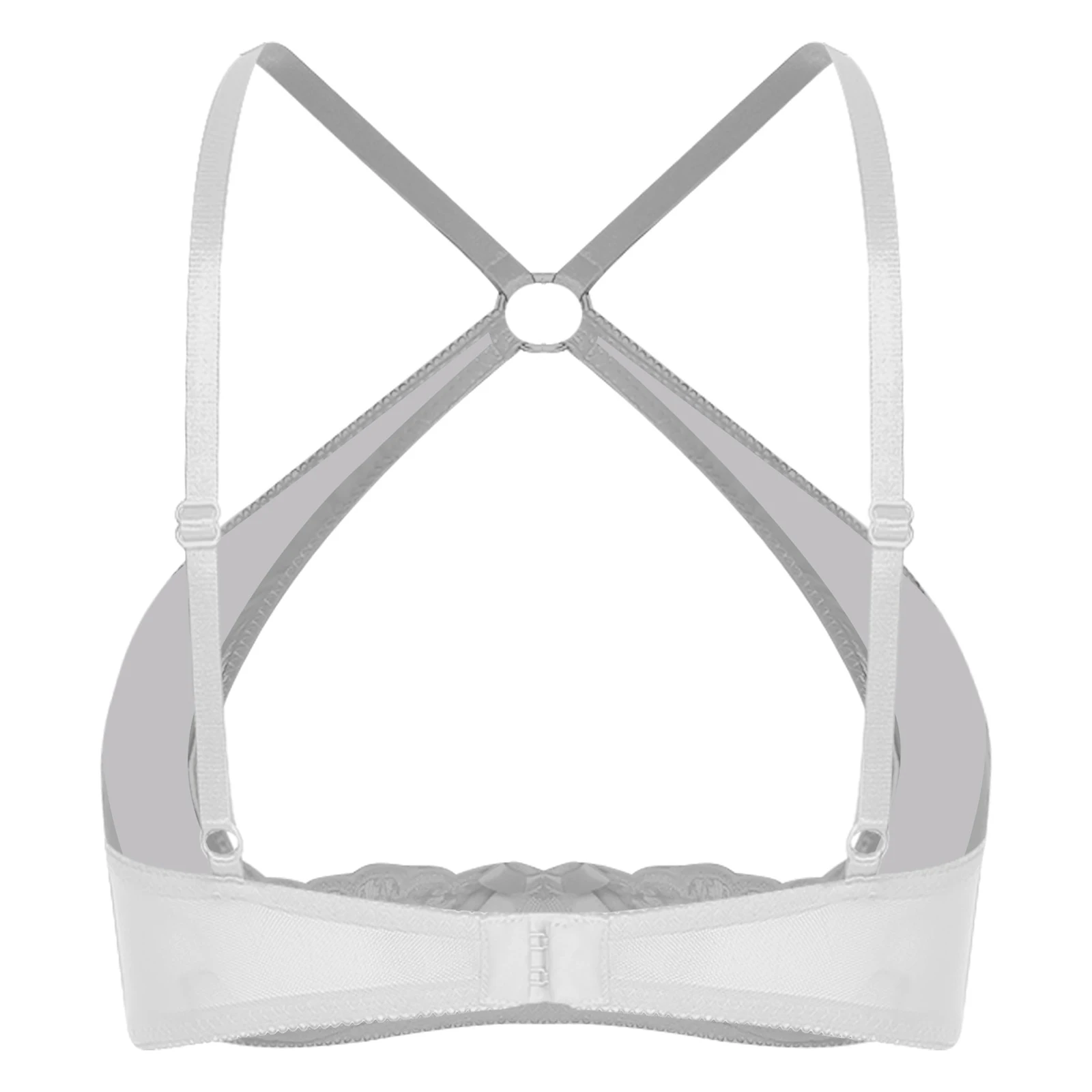 Sissy Women Lingerie Cutout Breast See Through Bra Underwear PU Embroidered Lace Crisscross Brassier for Dating Porn Nightwear