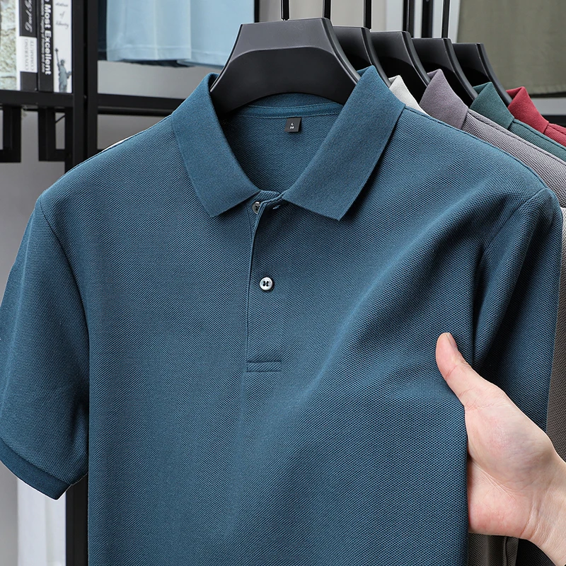 High end 100% cotton short sleeve polo shirt men lapel top summer breathable T-shirt trendy solid color Korean casual Paul shirt image 4