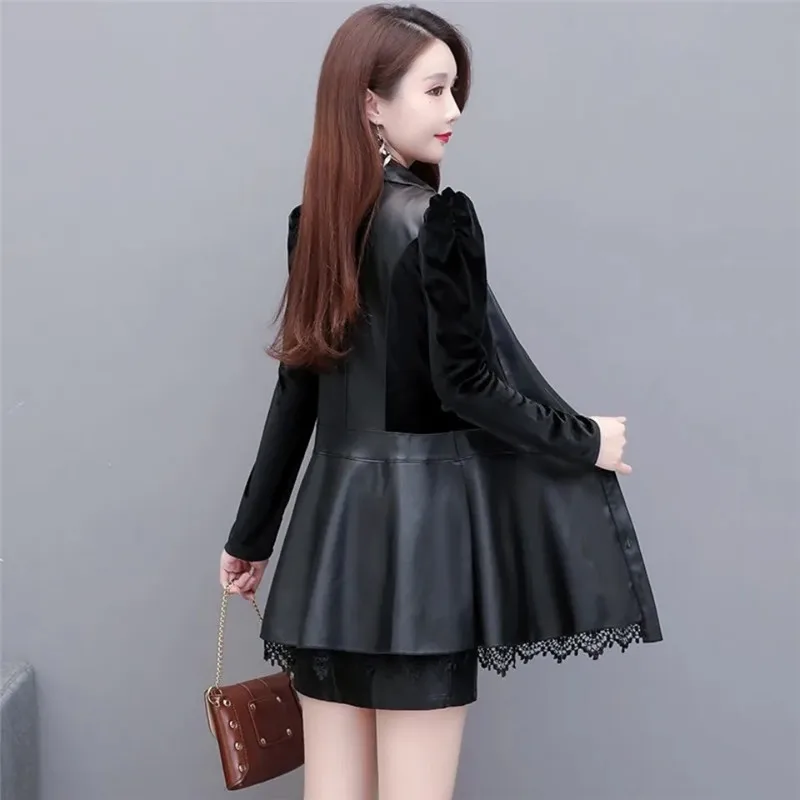 High-End Women\'s Leather Coat 2024 Spring Autumn New Korean Slim PU Leather Shirt Jacket Female Windbreaker Outerwear 6XL