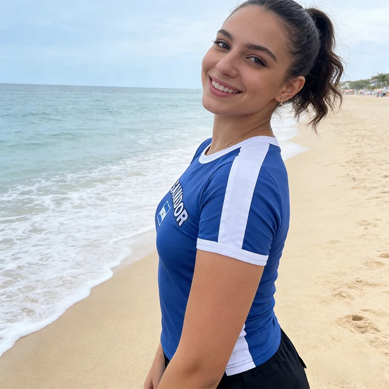 Camisetas de verano Y2K para mujer, estilo gótico retro, cuello redondo, top corto, manga corta, ropa urbana, estilo El Salvador ﻿