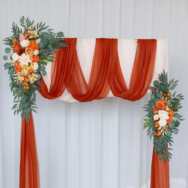 2pcs Artificial Wedding Arch Flowers Vintage Orange Floral Arrangement Party Reception Backdrop Decor Multiple Style Ceremony