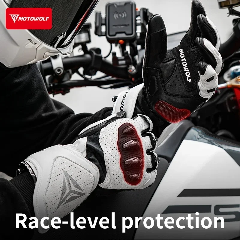 MOTOWOLF Motorcycle Riding Gloves  Accessories Long Cuff Protective Knuckle Perforated Dirt Bike Racing Street Touring Glove