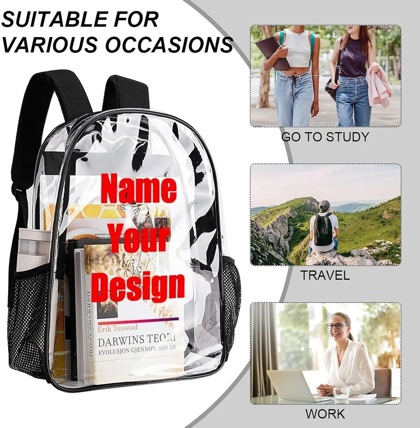 Custom Clear Backpack High Quality Knapsack Mens Womens Daypacks Waterproof Backpacks GAA Bags Crest for Travel Daily Life