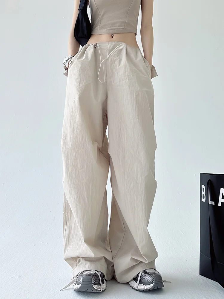 

Женские повседневные спортивные тонкие дышащие брюки цвета хаки с высокой талией, широкими штанинами и прямым кроем для офиса и поездок на работу, лето 2024