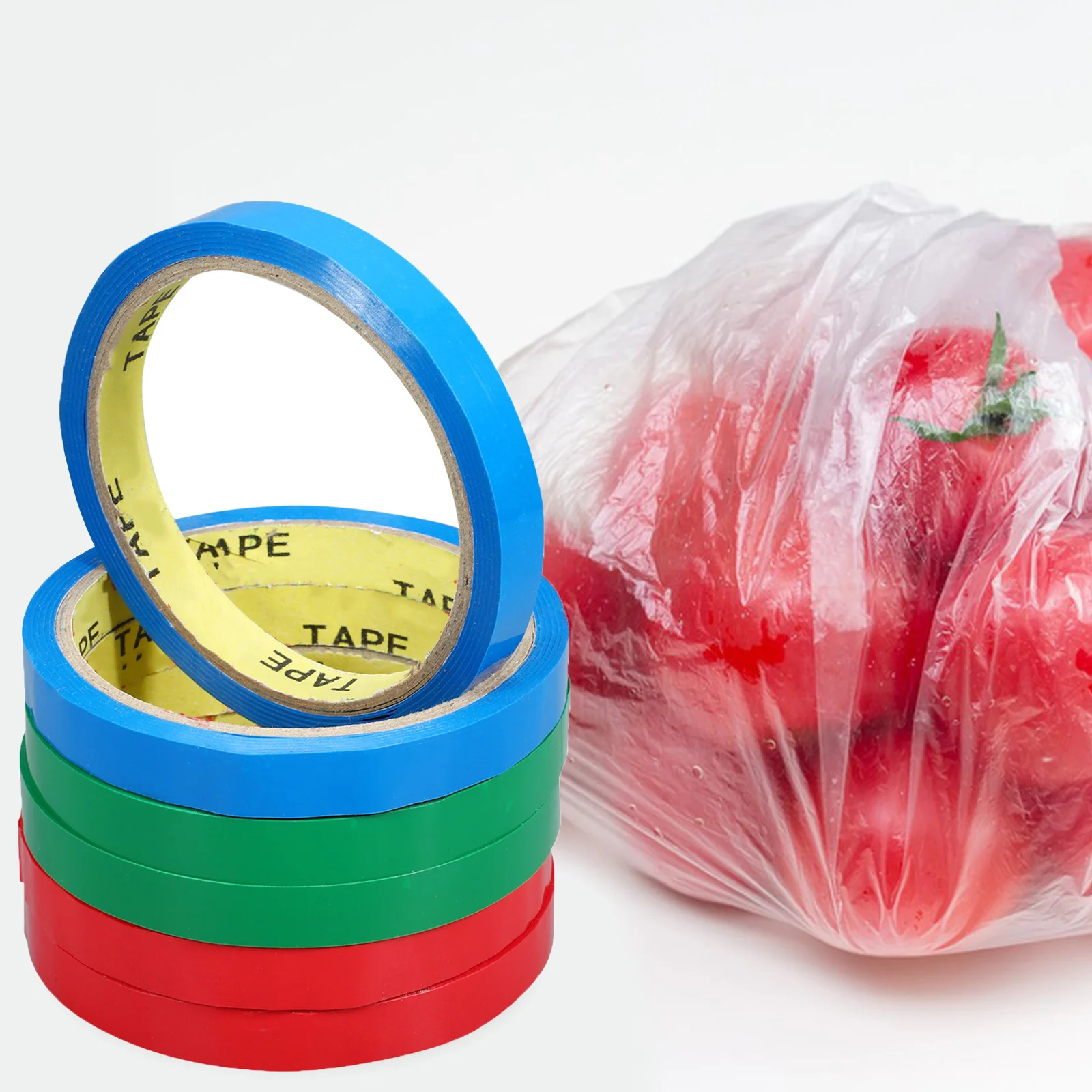 

6 Rolls Bag Sealing Tape Pet Material Packing Tape Roll for Market Vegetable Mailer Food Storage Bag Sealer Colored Tying Bags