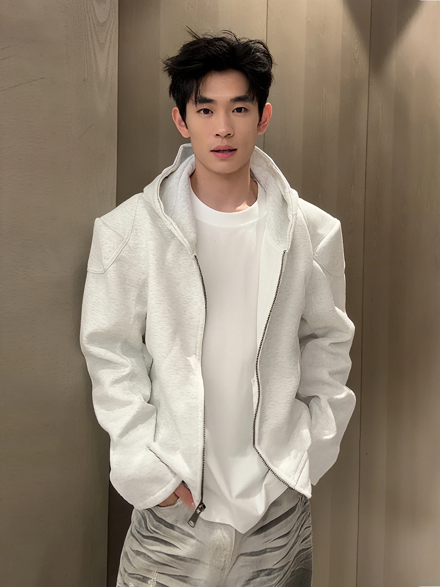 

White Grey Men's Open Cardigan Hoodie Hard And Stiff American Style Jacket Youth Fashion Home Daily Sport Office Wear