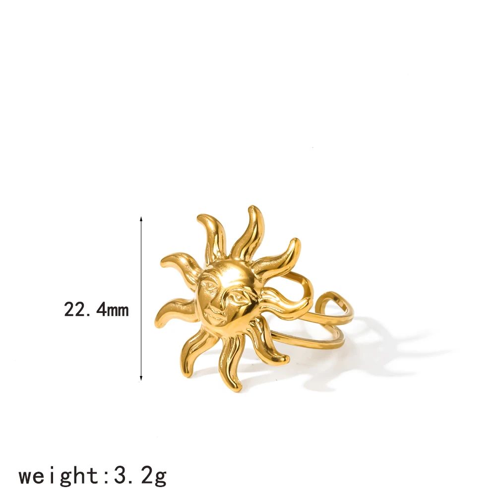 Vintage Edelstahl Geometrie Stern Mond Offener Ring 18K Vergoldet Wasserdichter Party-Schmuck Geschenke – Detail 8