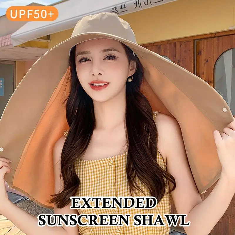 Sonnenhut mit Vollgesichts-UV-Schutz, großer Krempe und Schal, Sommerhut für Damen, für Outdoor, Strand und Reisen – Detail 10