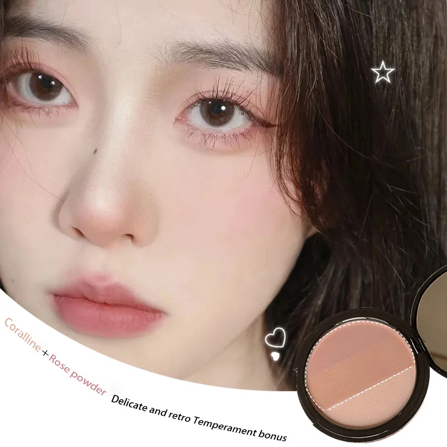 Paleta de blush de três cores, delicada, de longa duração, à prova d'água, não desbota, bandeja de integração de blush