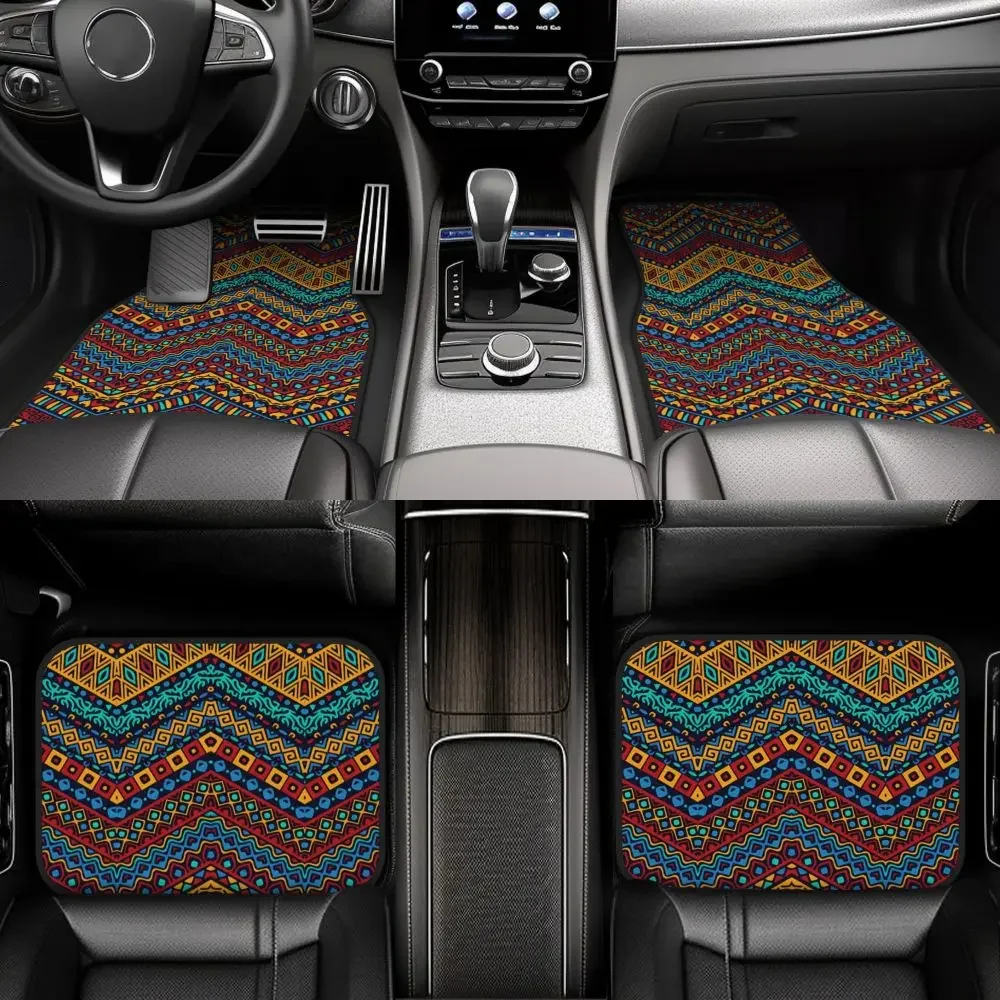 Colorful African Ethnic Tribal Geometric Car Waterproof Rubber Car Mats 4PCS Car Floor Carpets Rugs Non-Slip Auto Foot Mats