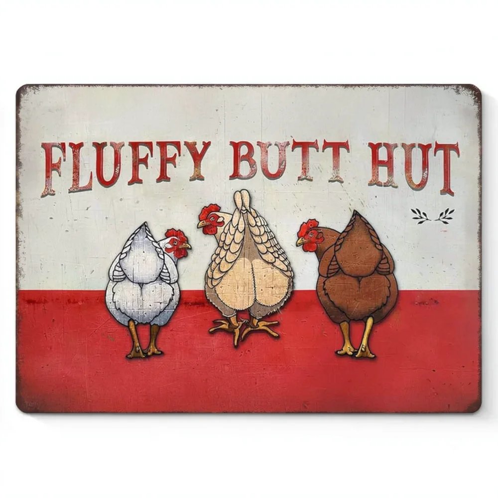 Metal Wall Plaque Fluffy Butt Hut Farm Sign Iron Chicken Coop Decor Backyard Garden Entrance Rustic Ornament Art