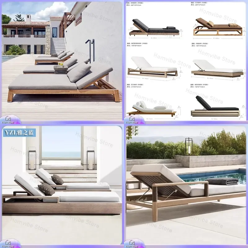 Nordic Outdoor Lounger Waterproof Patio Teak Beach Chair Villa Hotel Swimming Pool Recliner Garden Furniture Sunbed Deck