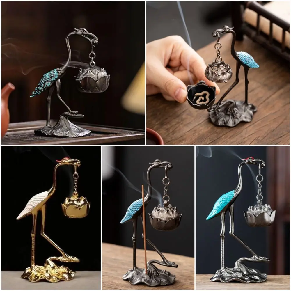 

Chinese Style Incense Burner Zinc Alloy Good Symbolism Indoor Aromatherapy Red-crowned Crane Accessories Incense Holder Gifts