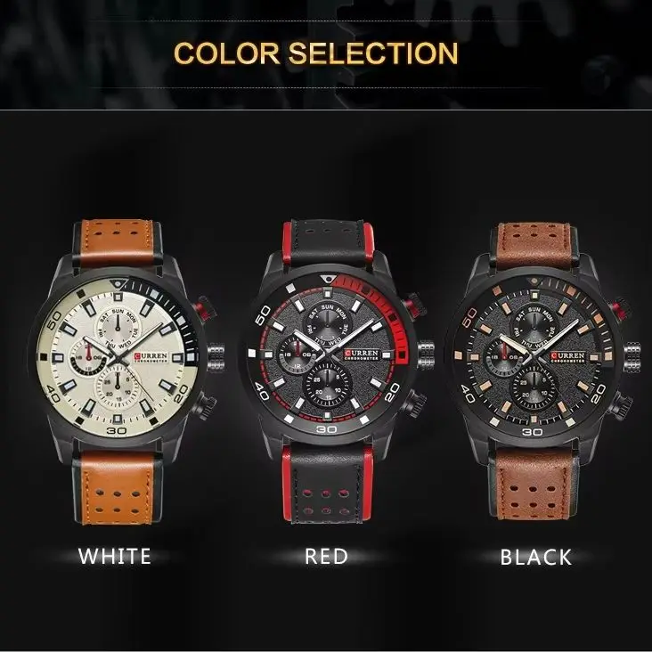 CURREN8250 Casual Quartz Wristwatch for Men Simple Fahsion Watch with Leather Strap QMale Clock Relogio Masculino