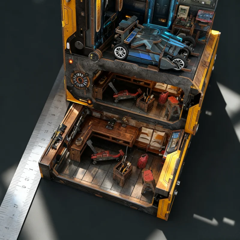 Nook de livro de oficina automática OUZEY, garagem DIY de madeira 3D, brinquedo STEM para adolescentes